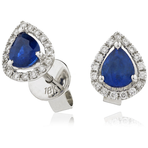 Diamond & Blue Sapphire Pear Shaped Earrings 0.85ct - Hamilton & Lewis Jewellery
