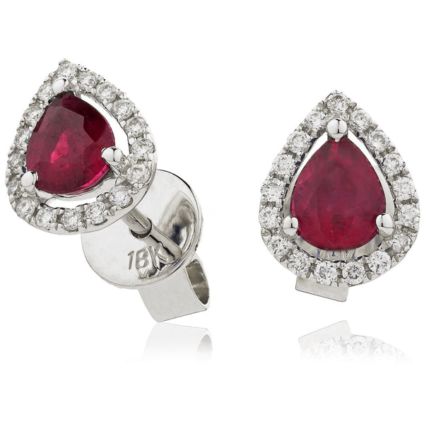 Diamond & Ruby Pear Shaped Earrings 1.00ct - Hamilton & Lewis Jewellery