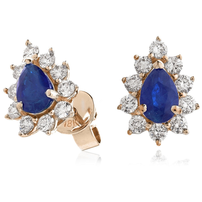 Diamond & Blue Sapphire Pear Shaped Earrings 1.30ct - Hamilton & Lewis Jewellery