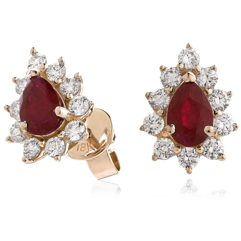 Diamond & Ruby Pear Shaped Earrings 1.30ct - Hamilton & Lewis Jewellery
