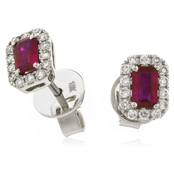 Diamond & Ruby Emerald Shaped Earrings 0.90ct - Hamilton & Lewis Jewellery