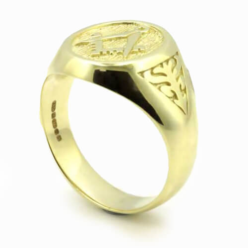 Solid 9ct Yellow Gold Masonic Signet Ring with Acacia Leaf Design - Hamilton & Lewis Jewellery