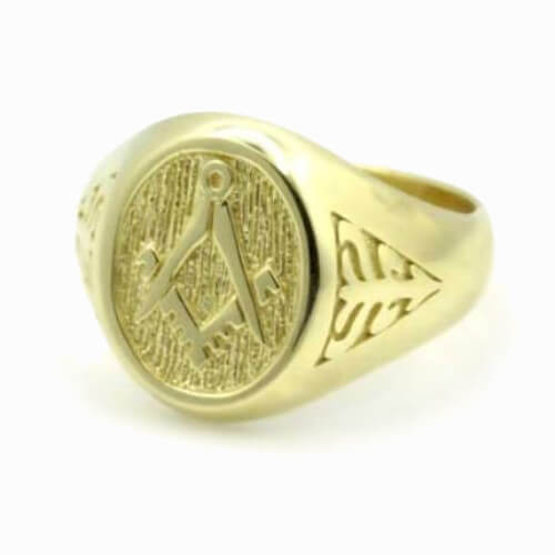 Solid 9ct Yellow Gold Masonic Signet Ring with Acacia Leaf Design - Hamilton & Lewis Jewellery