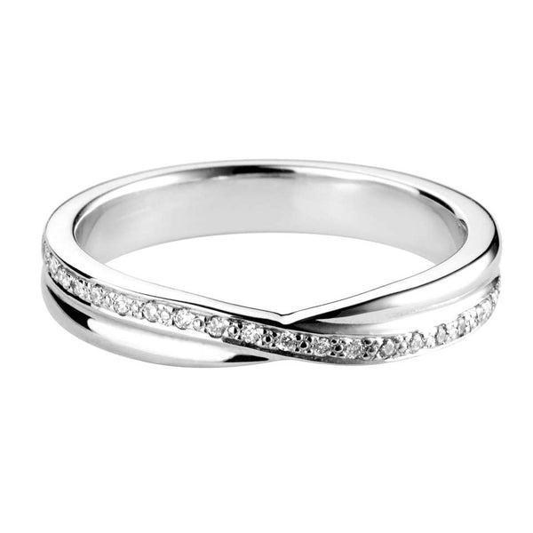 Diamond Set Crossover shaped wedding ring - Hamilton & Lewis Jewellery