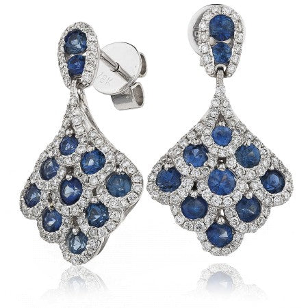 Diamond & Blue Sapphire Cluster Drop Earrings 2.30ct - Hamilton & Lewis Jewellery