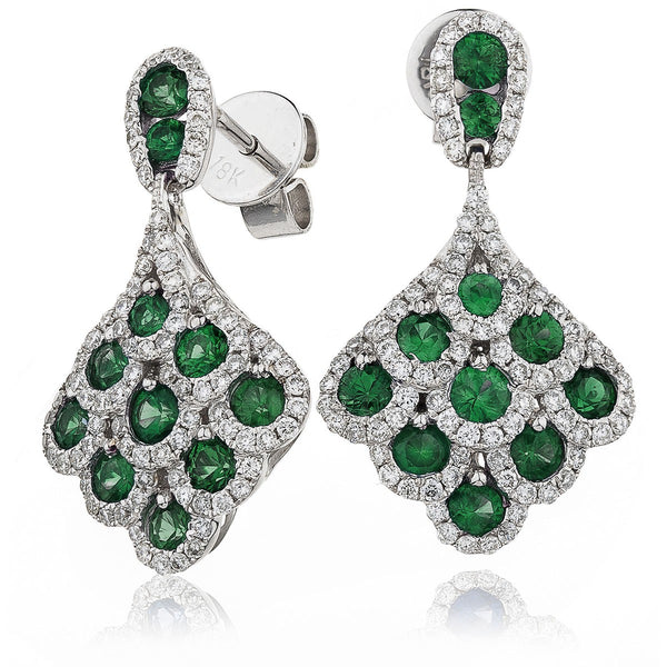 Diamond & Emerald Cluster Drop Earrings 2.00ct - Hamilton & Lewis Jewellery